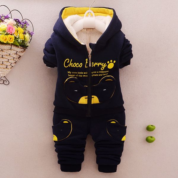 

children's jacket autumn and winter plus velvet suit cartoon boy and girl thick sweater 2 piece suit coat, White