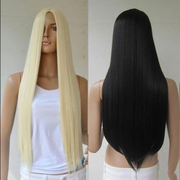 

womens long straight hair full wig heat resistant cosplay wig no bangs, Black