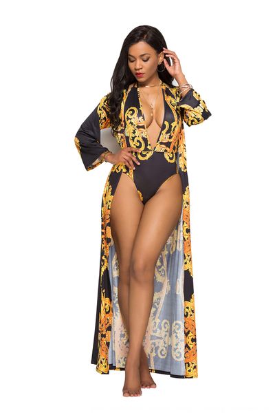 

printed cloak + split yy10 swimsuit bikini printed cloak + bikini split swimsuit yy10, White;black
