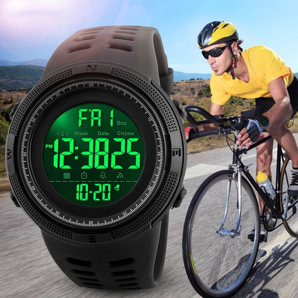 

outdoor sport watch men multifunction watches alarm clock 5bar waterproof digital watch pu strap back light new