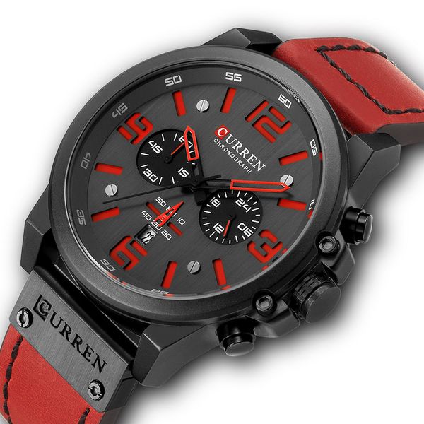 

curren watches sports watches men leather wristwatch quartz chronograph men waterproof male clock, Slivery;brown