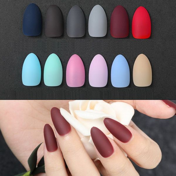 

2019 dropping fake nails matte solid color full cover fake nails punk fashion party female and girl j3, Red;gold