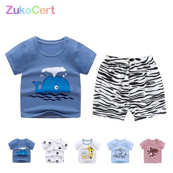 

zukocert baby summer fashion clothes set t-shirt children soft shorts cotton boy kids animal cartoon cute clothes for 1-5years, White