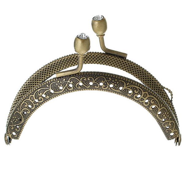 

1pc metal+rhinestone frame for purse bag bronze clear rhinestone 8.7x6.7cm, Black