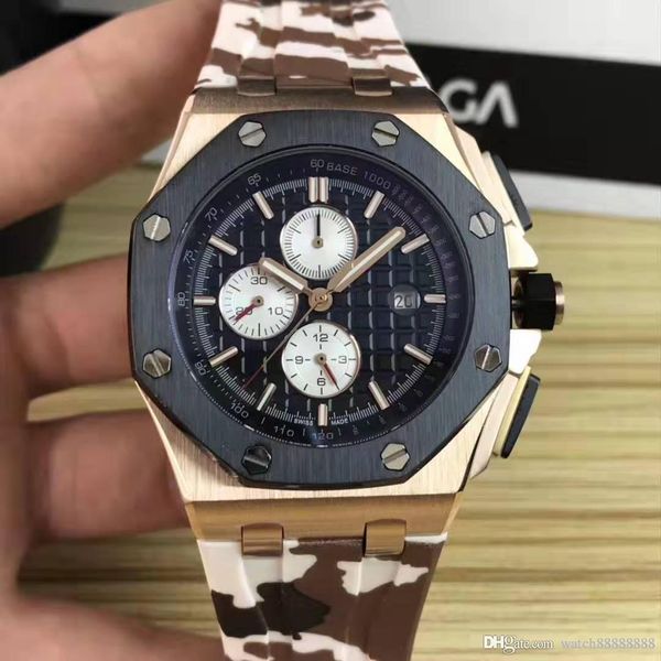 

ap27, 2019 новые мужские механические часы, королевский дуб, точное движение, 42мм тонкой стали, минеральное стекло, стойкий резиновый ремеш, Slivery;brown