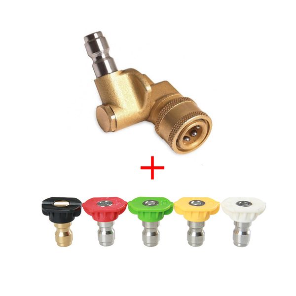 

1/4" quick connect rotary coupler adjustable adapter with 5 spray nozzles copper connection for high pressure car washer