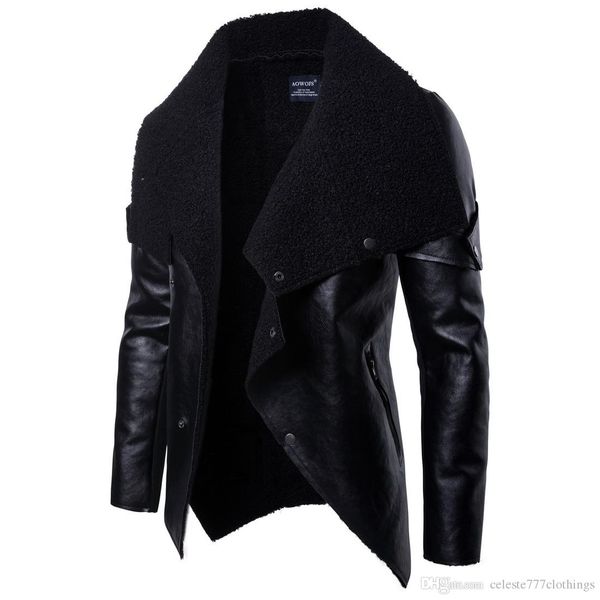 

2019 fashion leather jacket motorcyclist mens faux fur coats zipper button veste de cuir spring outwear men coats, Black
