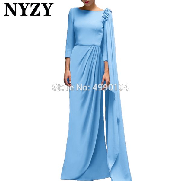 

formal dress nyzy e202d chiffon sky blue pleats arabic muslim evening dress robe soiree dubai abiye gece elbisesi, White;black