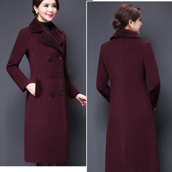 

warm new fashion mother 2019 collar cashmere wool women female long blends slim winter outerwear jacket coat thicken, Black