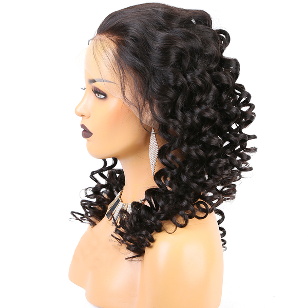 

full lace human hair wigs spiral curly transparent lace human hair wig 150 density brazilian virgin pre plucked wowebony, Black;brown