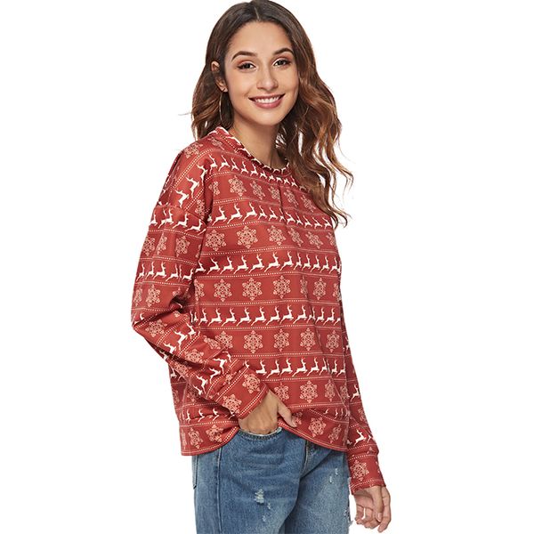 

2020 женщины рождество печатных пуловеры повседневные свободные o-образным вырезом с длинным рукавом старинные лось шаблон печати толстовка, Black