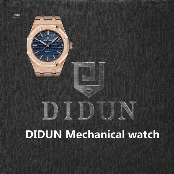 

didun men watches mechanical automatic watch rosegold male fashion business watch luminous wristwatch, Slivery;brown