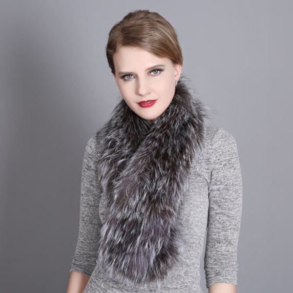 

women's fur & faux real knitted scarves winter thick warm shawl natural muffler silver snood wraps, Black