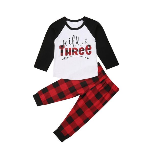 

newborn kids baby boy clothes sets christmas plaid t-shirt pants 2pcs casual cotton outfit clothes boys 1-4t, White
