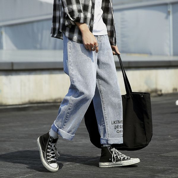 

new 2019 printing baggy denim loose streetwear jeans hip hop casual skateboard pants, Blue