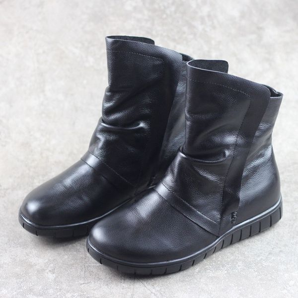 

ankle boots womens leather winter snow flat ankle boots anti-slip ladies booties with zipper female footwear, Black