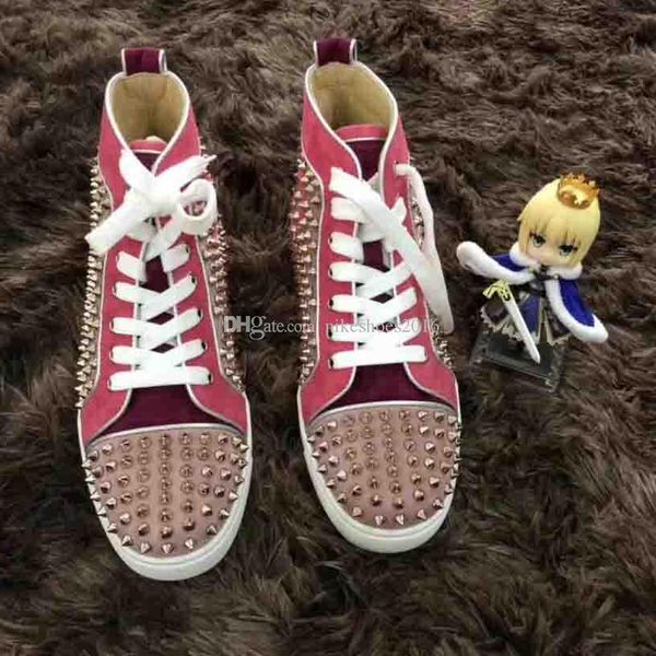 

2019 марка кроссовки red bottom шипованные обувь мужская женская обувь louisflats шипы mens flat high top замша натуральная кожа кроссовки, Black