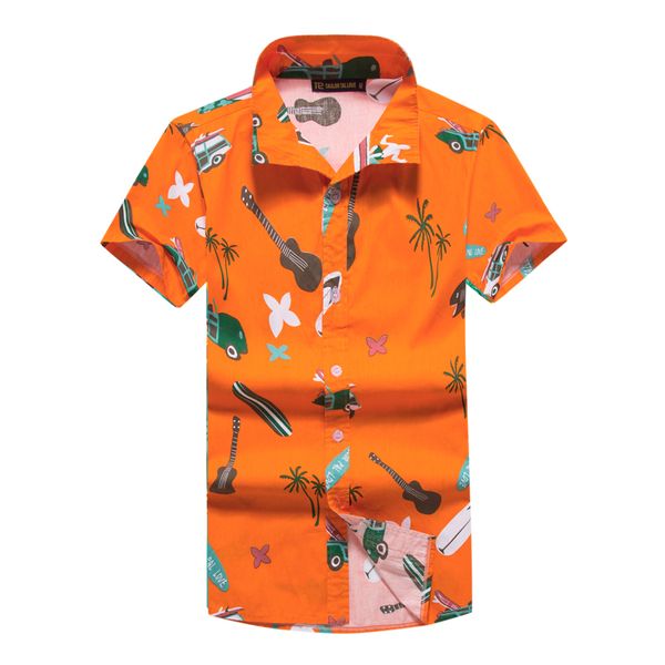

ukulele orange summer short sleeves shirts mens 100% cotton beach hawaiiancasual shirts men fashion clothing, White;black