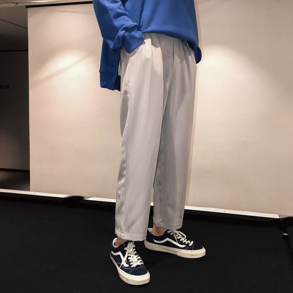 

2019 spring trend korean version of the campus wind loose small fresh solid color vertical stripes classic casual sweatpants, Black