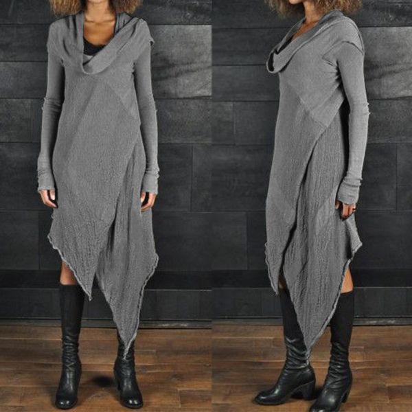 

zanzea 2019 women's asymmetrical sundress kaftan dress autumn long sleeve tunic vestidos female casual robe femme plus size, Black;gray