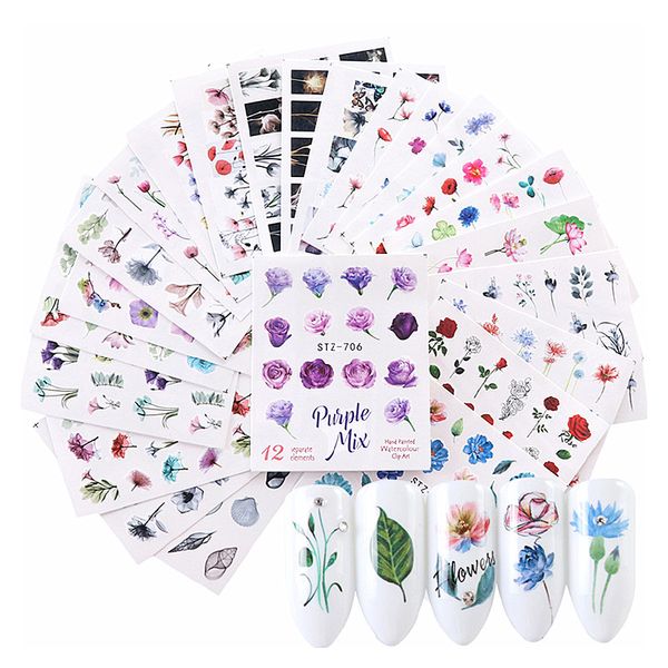 

nail art stickers water transfer ink flower nail decals for nails decor diy v9-drop, Black