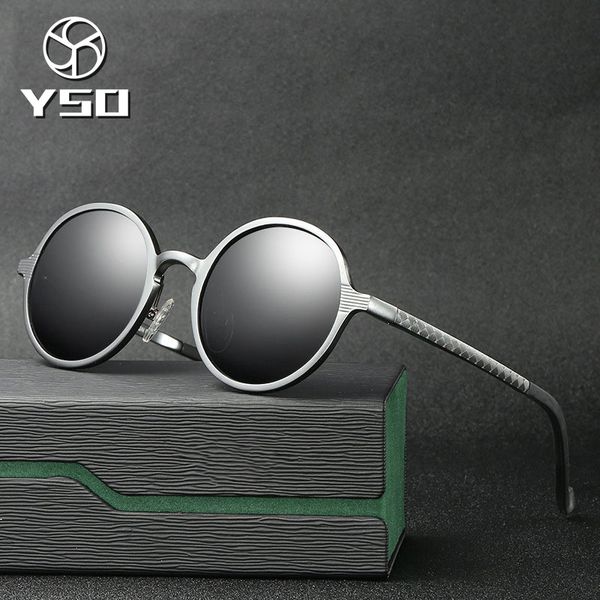 

yso sunglasses men polarized uv400 aluminium magnesium frame tac lens sun glasses driving glasses round accessory for men 8552, White;black