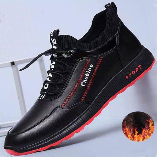 

fashion leather shoes men casual shoes winter plus velvet to keep warm black comfortbale sneakers men flats big size