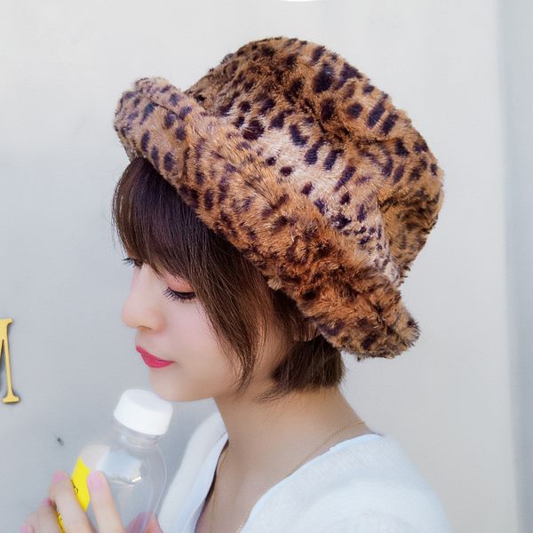 

thick warm bucket hats womens female winter hat leopard hip hop cap bucket hat women fedora fisherman, Blue;gray