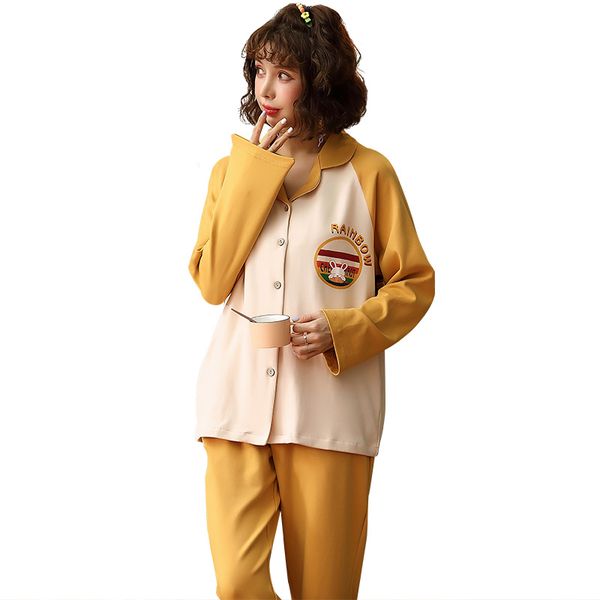 

women's pajamas set autumn pijama mujer long sleeve turn-down collar casual soft female sleepwear girls homewear clothing, Black;red