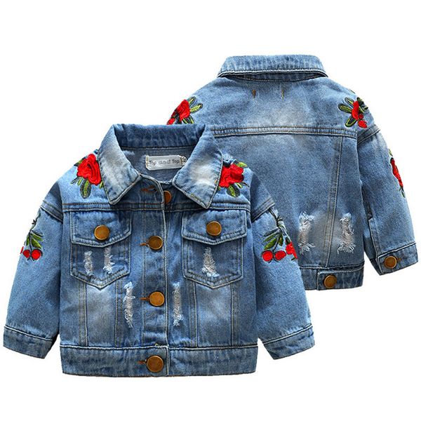 

girl denim jacket coat flower rose embroidery new fashion children's spring autumn coat kids jacket baby girls baby, Blue;gray