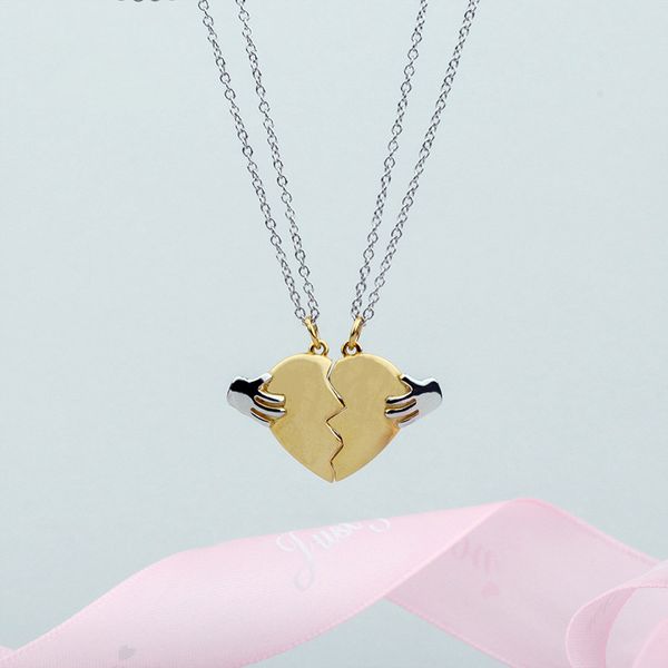 

broken heart shape chain pendant necklace statement 925 gold /silver for lover/couple/friends jewelry gift 2019 drop shipping