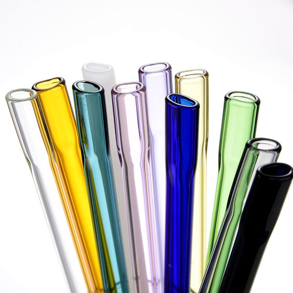 

10pc handmade reusable glass straw with 2pcs cleaning brush eco-friendly household glass straight pipet tubularis flat mouth