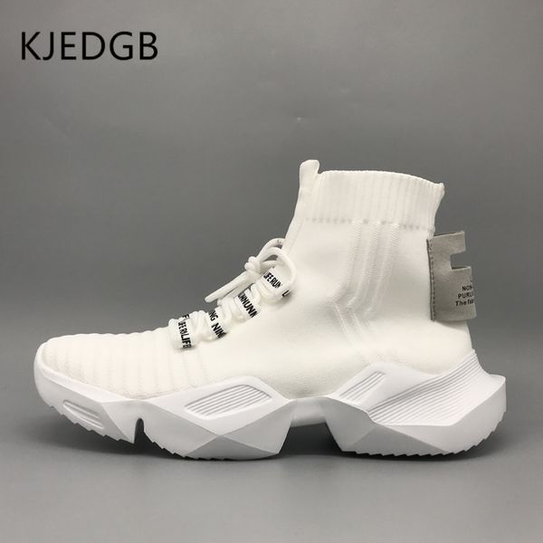 

kjedgb 2019 ins socks mens sneakers lace-up men's shoes breathable mens outdoor casual solid black/white shoes designer