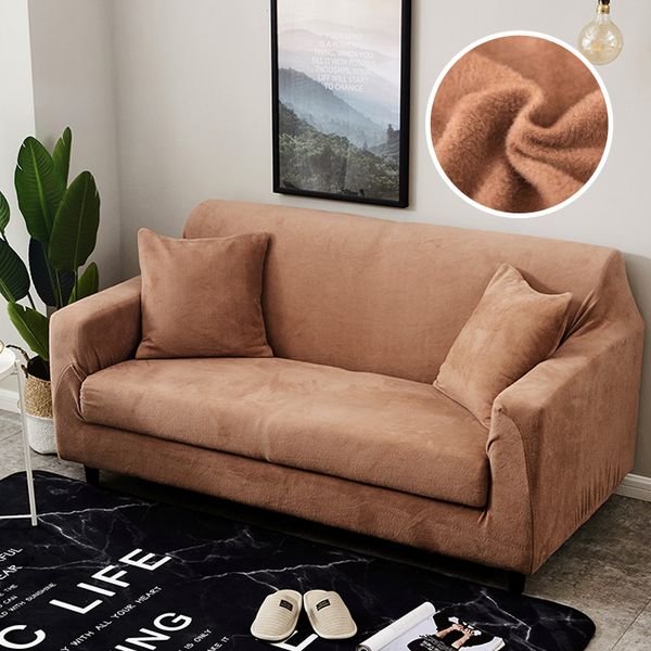 

sofa cover solid color thickening plush elastic stretch universal sofa covers sectional throw couch corner cover cases home deco