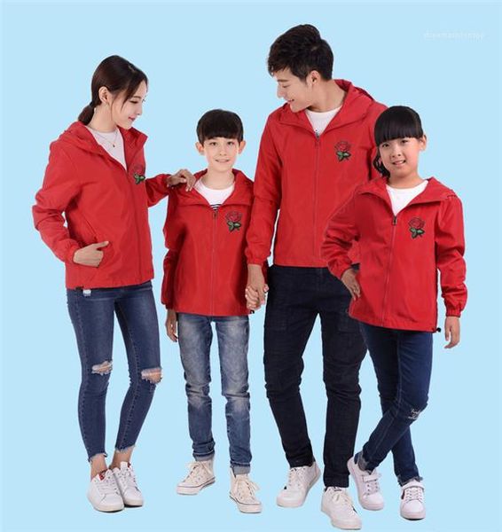 

causal outwears family rose embroidery windbreak jacket mens spring autumn hooded neck solid color zipper fly slim coats couples fashion, Black;brown