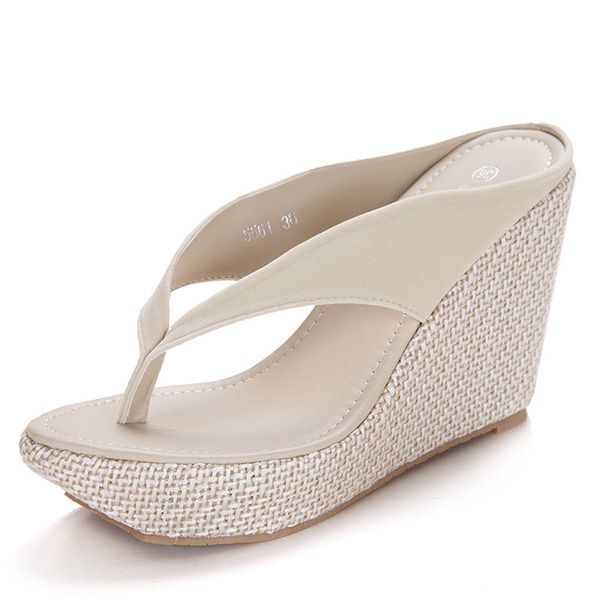 

summer bohemian sandals women black slip on platform wedges sandals big size 41 9.5cm high heel slippers flip flops red