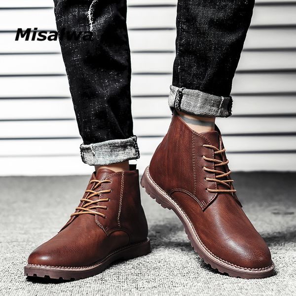 

misalwa fashion leather ankle boots men handmade office formal high men boots custom shoes plus size 38-47, Black