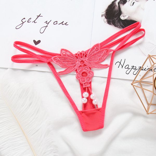 

pearl open crotch panties women underwear white straps crotchless g string briefs with dragonfly on front, Black;pink