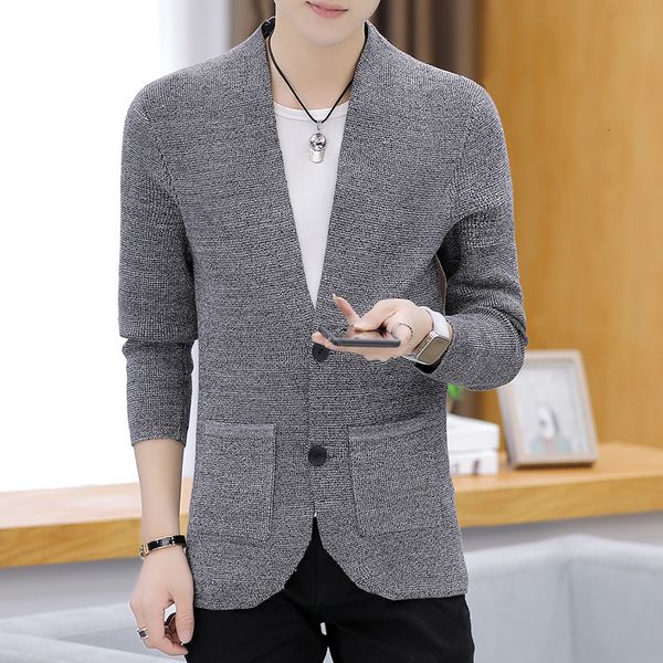 

2019 uyuk cardigan temperament fashion trend slim fine wool autumn men's sweater jacket clothes hombre homme masculina, White;black