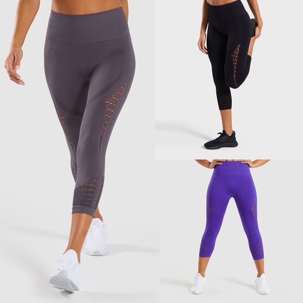 

2019 outdoor yoga pants ladie hollow-out high-waist hip-up yoga pants leisure running seven-minut slim 30, White;red