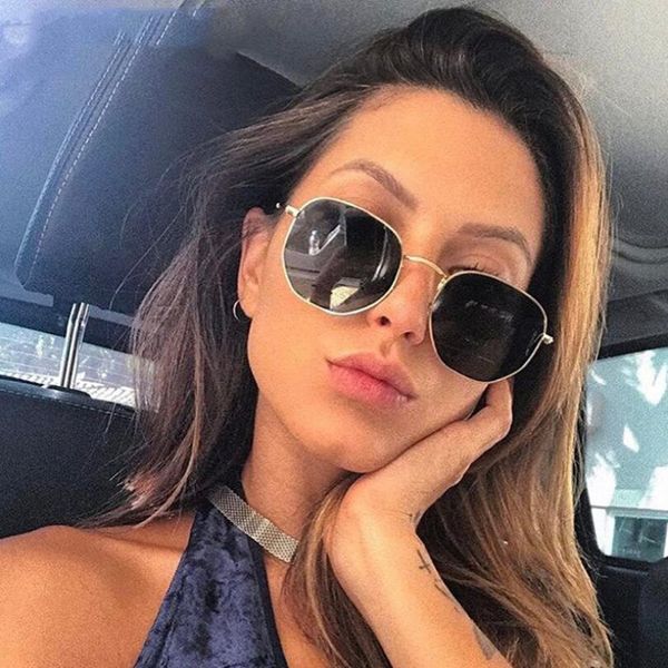 

new arrival polygon clear square sunglasses women fashion brand design lady vintage metal small frame plain sun glasses uv400, White;black