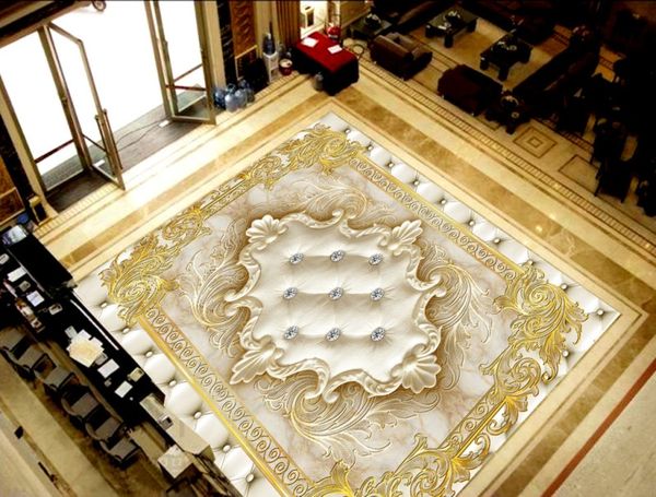 

custom 3d floor mural wallpaper diamond soft bag european style bathroom floor mural pvc waterproof self-adhesive vinyl wallpaper home decor