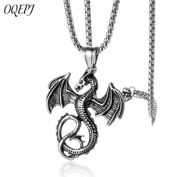 

hip hop rock men necklace western dragon pendant necklace 316l stainless steel silver color animal fashion high quality
