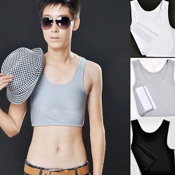 

les lesbian casual breathable buckle short chest breast binder trans vest plus size s-2xl, White