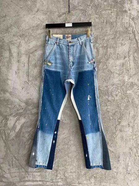 

men paints splatter patchwork flare blue jeans gallery dept blue boot cut denim pants