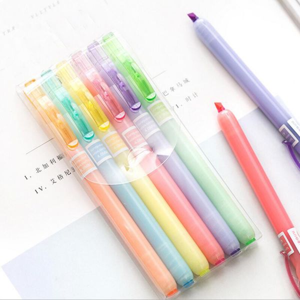

box simple press fluorescent pen colorful candy color highlighters promotional markers gift stationery, Black;red