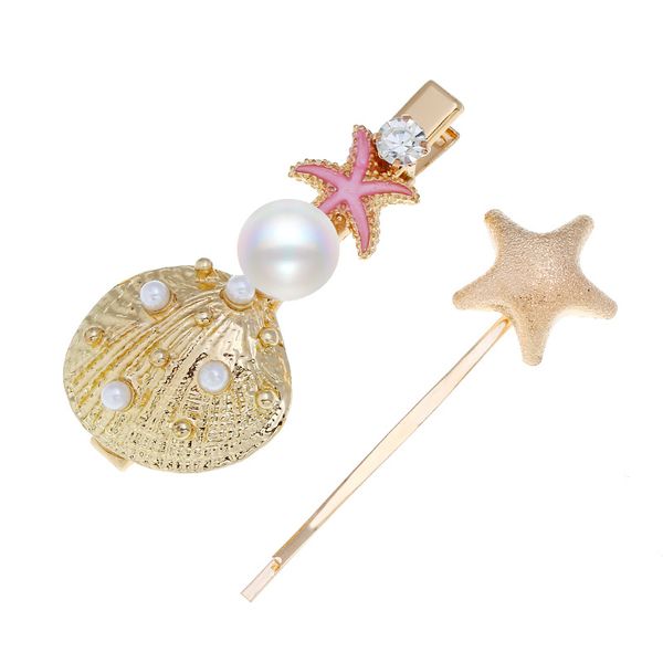 

vintage shell conch starfish headban hairpins charming pearl women girls wedding barrettes headpiece hair jewelry accessories, Golden;white