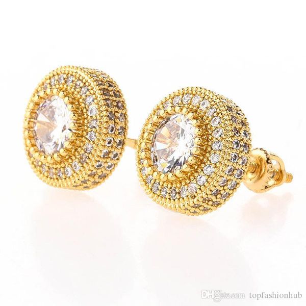 

full zircon hip-hop round ear stud bling hip hop women mens screwback earring new, Golden;silver