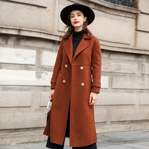 

100% wool coat female jacket 2020 winter jacket women double side woolen coats korean long jackets chaqueta mujer my3981, Black