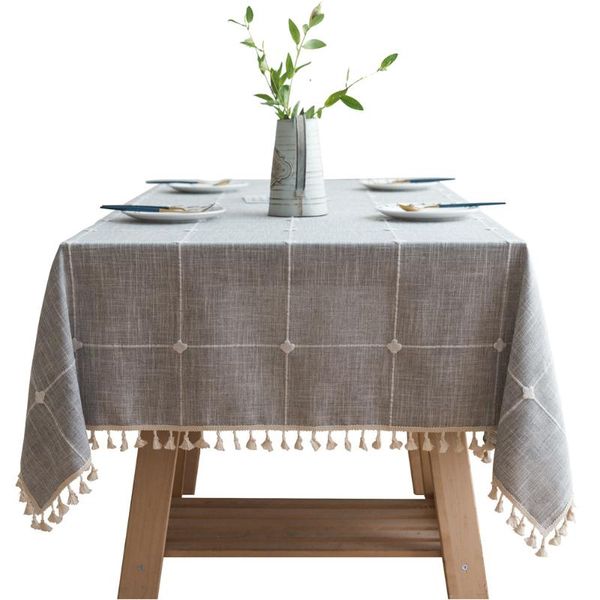 

checkered cotton linen elegant for dining kitchen modern with tassels textile rectangle tablecloth home decor wedding party